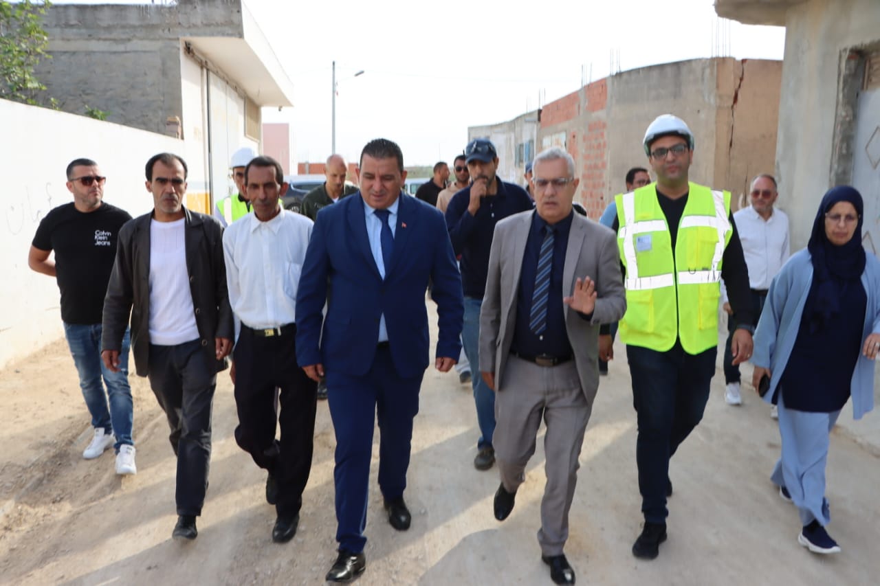 A group of officials inspecting a construction site in the Tunisian commune of Amiret Hojjej.